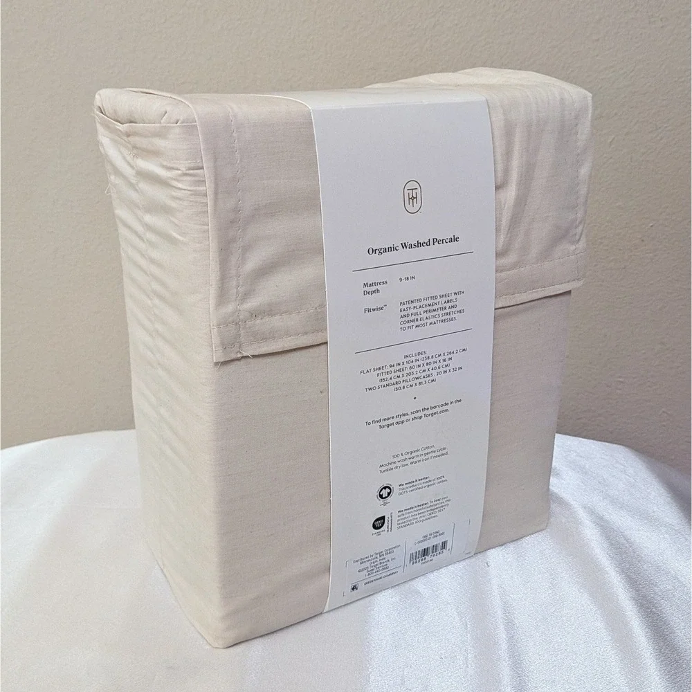 New Threshold Organic Washed Percale Sheet Set Khaki Malange Queen